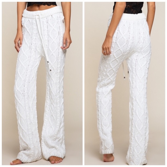 New Pol Cable Knit Chenille White Pants 